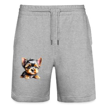 Yorkshire Terrier chiot chien propriétaire de chien - Short de jogging bio TRAINER Stanley/Stella unisexe - gris chiné - Devant - Nik (191cm) & Marisol (170cm)