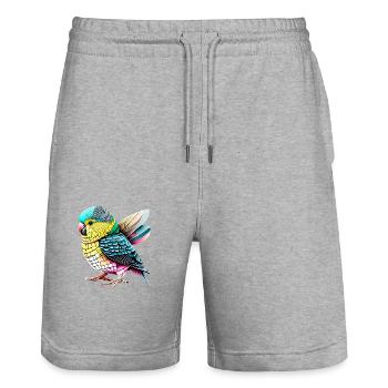 Perruche Oiseau Calopsitte Propriétaire d’oiseau - Short de jogging bio TRAINER Stanley/Stella unisexe - gris chiné - Devant - Nik (191cm) & Marisol (170cm)