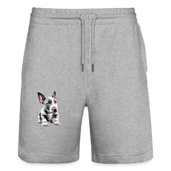 Bullterrier Hund Hunde Bulldogge Hundebesitzer - Stanley/Stella Unisex Bio Joggingshorts Trainer  - Grau meliert - Vorne - Nik (191cm) & Marisol (170cm)