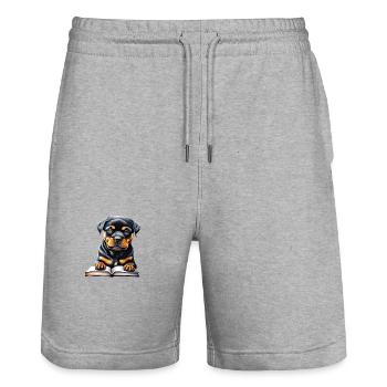Rottweiler Hund Buch lesen Rottweilerwelpe Hunde - Stanley/Stella Unisex Bio Joggingshorts Trainer  - Grau meliert - Vorne - Nik (191cm) & Marisol (170cm)
