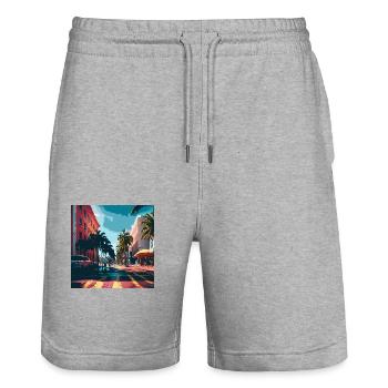 Rues colorées à Miami (Miami Collection) - Short de jogging bio TRAINER Stanley/Stella unisexe - gris chiné - Devant - Nik (191cm) & Marisol (170cm)