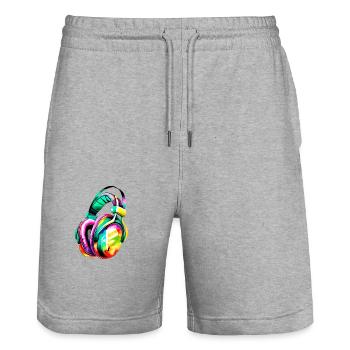 Headphones, Singing, Musicians, Gamers, Singers, Listening to Music - Stanley/Stella Trainer Unisex Organic Jogging Shorts - heather grey - Front - Nik (191cm) & Marisol (170cm)