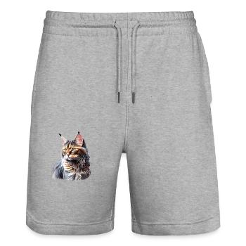 Maine Coon Cat Cat Owner Cat Kitten - Stanley/Stella Trainer Unisex Organic Jogging Shorts - heather grey - Front - Nik (191cm) & Marisol (170cm)