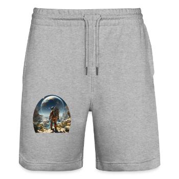 Astronaut explores alien worlds - Stanley/Stella Trainer Unisex Organic Jogging Shorts - heather grey - Front - Nik (191cm) & Marisol (170cm)
