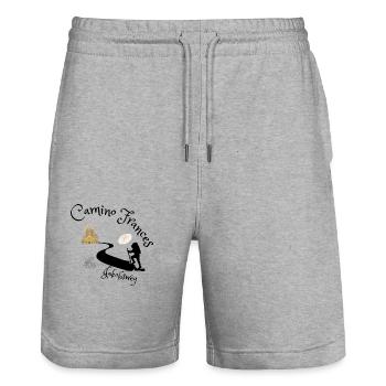 Chemin de Saint-Jacques-de-Compostelle - Camino Frances - Short de jogging bio TRAINER Stanley/Stella unisexe - gris chiné - Devant - Nik (191cm) & Marisol (170cm)
