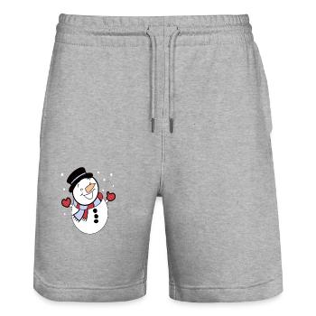 Snowman Winter Snow Cold - Stanley/Stella Trainer Unisex Organic Jogging Shorts - heather grey - Front - Nik (191cm) & Marisol (170cm)