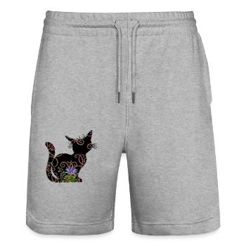 Cat - Stanley/Stella Trainer Unisex Organic Jogging Shorts - heather grey - Front - Nik (191cm) & Marisol (170cm)