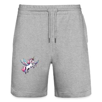 Licorne Einhorn Kawaii - Stanley/Stella Unisex Bio Joggingshorts Trainer  - Grau meliert - Vorne - Nik (191cm) & Marisol (170cm)