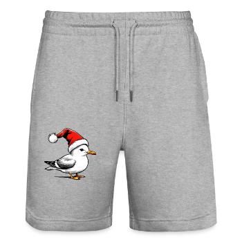 Weihnachts-Möwe mit Mütze - Stanley/Stella Unisex Bio Joggingshorts Trainer  - Grau meliert - Vorne - Nik (191cm) & Marisol (170cm)