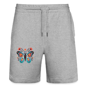 Butterfly Schmetterling - Stanley/Stella Unisex Bio Joggingshorts Trainer  - Grau meliert - Vorne - Nik (191cm) & Marisol (170cm)