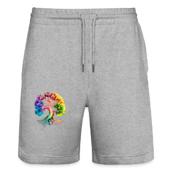 Tree of Life Yoga Tree of Life Meditation - Stanley/Stella Trainer Unisex Organic Jogging Shorts - heather grey - Front - Nik (191cm) & Marisol (170cm)