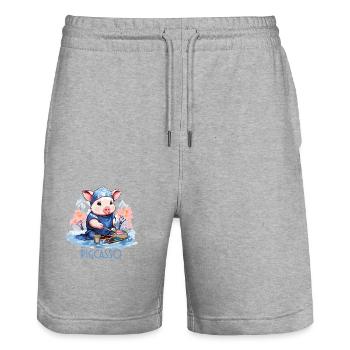 Pigcasso drôle cochon peintre amateur d’art - Short de jogging bio TRAINER Stanley/Stella unisexe - gris chiné - Devant - Nik (191cm) & Marisol (170cm)