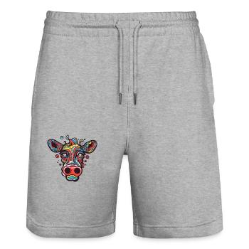Kuh Bulle - Stanley/Stella Unisex Bio Joggingshorts Trainer  - Grau meliert - Vorne - Nik (191cm) & Marisol (170cm)