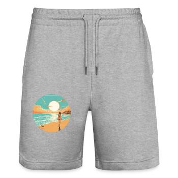 Frau am Strand mit Sonnenuntergang Urlaub - Stanley/Stella Unisex Bio Joggingshorts Trainer  - Grau meliert - Vorne - Nik (191cm) & Marisol (170cm)