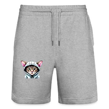 Kater Britisch Kurzhaarkatze Katzen Katzenbaby - Stanley/Stella Unisex Bio Joggingshorts Trainer  - Grau meliert - Vorne - Nik (191cm) & Marisol (170cm)