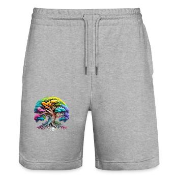 Tree of Life Meditation Celtic Tree of Life - Stanley/Stella Trainer Unisex Organic Jogging Shorts - heather grey - Front - Nik (191cm) & Marisol (170cm)