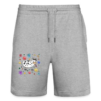 Cow - Stanley/Stella Trainer Unisex Organic Jogging Shorts - heather grey - Front - Nik (191cm) & Marisol (170cm)