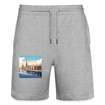 Verschneite Stadt Schnee Winter Wasser Hafen - Stanley/Stella Unisex Bio Joggingshorts Trainer  - Grau meliert - Vorne - Nik (191cm) & Marisol (170cm)