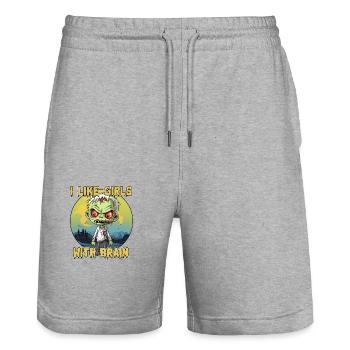Zombie - I LIKE GIRLS WITH BRAIN - Stanley/Stella Unisex Bio Joggingshorts Trainer  - Grau meliert - Vorne - Nik (191cm) & Marisol (170cm)
