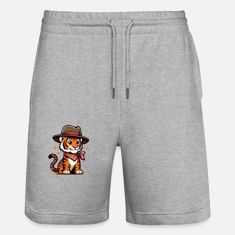 Tigerjunge mit Hut - Stanley/Stella Unisex Bio Joggingshorts Trainer  - Grau meliert
