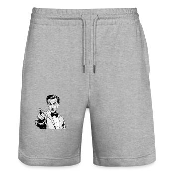 Retro Mann - Stanley/Stella Unisex Bio Joggingshorts Trainer  - Grau meliert - Vorne - Nik (191cm) & Marisol (170cm)