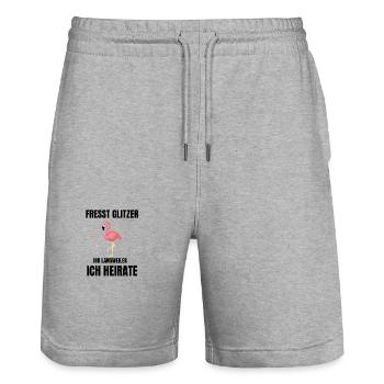Fresst Glitzer ich heirate! JGA - Stanley/Stella Unisex Bio Joggingshorts Trainer  - Grau meliert - Vorne - Nik (191cm) & Marisol (170cm)