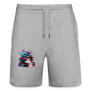 Buch Lesen Bücher Leser Geschenk Buchliebhaber - Stanley/Stella Unisex Bio Joggingshorts Trainer  - Grau meliert - Vorne - Nik (191cm) & Marisol (170cm)