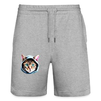 Chat, Animal de compagnie, Chat domestique, Chaton, Propriétaire de chat - Short de jogging bio TRAINER Stanley/Stella unisexe - gris chiné - Devant - Nik (191cm) & Marisol (170cm)