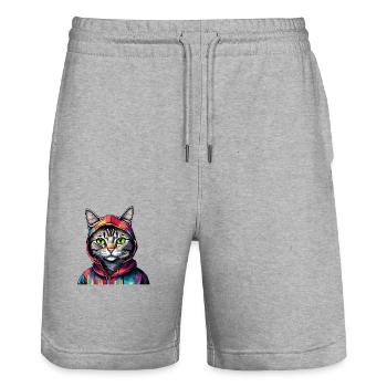 Coole bunte Graffiti Katze mit Hoodie - Stanley/Stella Unisex Bio Joggingshorts Trainer  - Grau meliert - Vorne - Nik (191cm) & Marisol (170cm)