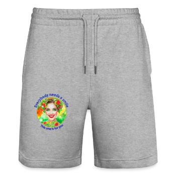 Tout le monde a besoin d’un sourire - Short de jogging bio TRAINER Stanley/Stella unisexe - gris chiné - Devant - Nik (191cm) & Marisol (170cm)