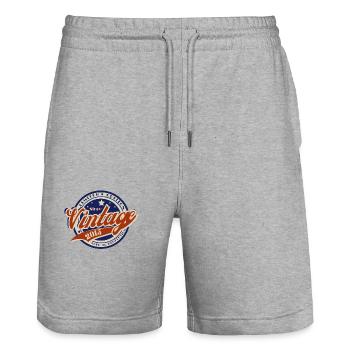 Jahrgang 2015—2015 Jahr Geburtstagsgeschenk - Stanley/Stella Unisex Bio Joggingshorts Trainer  - Grau meliert - Vorne - Nik (191cm) & Marisol (170cm)