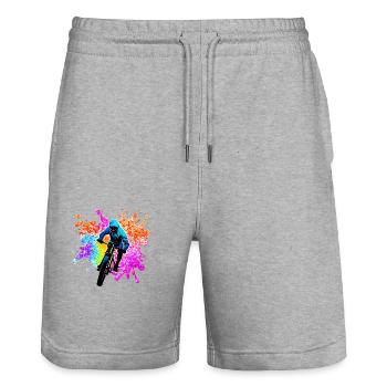 Radfahrer Radeln Fahrradfahrer Radfahren Fahrrad - Stanley/Stella Unisex Bio Joggingshorts Trainer  - Grau meliert - Vorne - Nik (191cm) & Marisol (170cm)