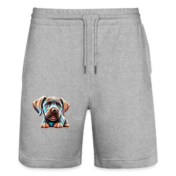 Labrador Owner Puppy Labrador Retriever - Stanley/Stella Trainer Unisex Organic Jogging Shorts - heather grey - Front - Nik (191cm) & Marisol (170cm)