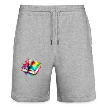 Buch Lesen Leser Buchliebhaber Bücher Geschenk - Stanley/Stella Unisex Bio Joggingshorts Trainer  - Grau meliert - Vorne - Nik (191cm) & Marisol (170cm)