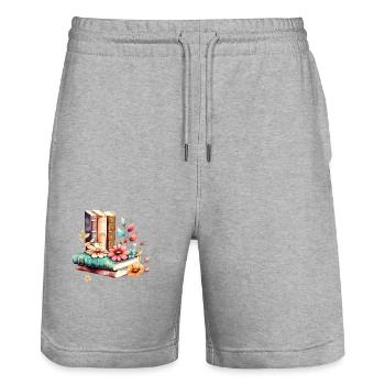 Buchliebhaber Lesen Bücher Leser Geschenk Buch - Stanley/Stella Unisex Bio Joggingshorts Trainer  - Grau meliert - Vorne - Nik (191cm) & Marisol (170cm)