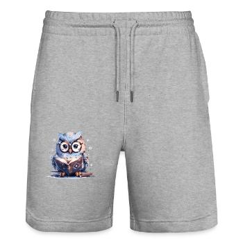 Cute Owl Book Reading Fan Books - Stanley/Stella Trainer Unisex Organic Jogging Shorts - heather grey - Front - Nik (191cm) & Marisol (170cm)