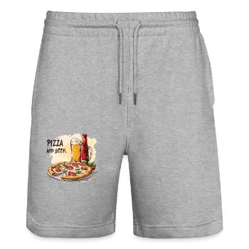 Pizza et bière Nourriture Alcool Dictons drôles - Short de jogging bio TRAINER Stanley/Stella unisexe - gris chiné - Devant - Nik (191cm) & Marisol (170cm)