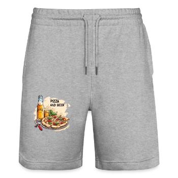 Pizza et bière Nourriture Alcool Dictons drôles - Short de jogging bio TRAINER Stanley/Stella unisexe - gris chiné - Devant - Nik (191cm) & Marisol (170cm)
