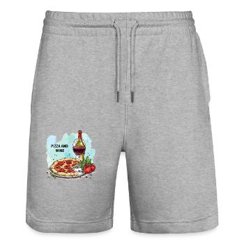 Pizza et vin Nourriture Alcool - Short de jogging bio TRAINER Stanley/Stella unisexe - gris chiné - Devant - Nik (191cm) & Marisol (170cm)