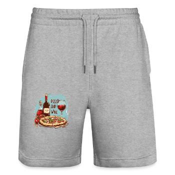 Pizza and Wine Food Alcohol - Stanley/Stella Trainer Unisex Organic Jogging Shorts - heather grey - Front - Nik (191cm) & Marisol (170cm)