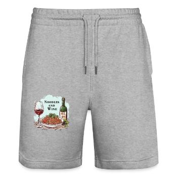 Nudeln und Wein Essen Alkohol Lustige Sprüche - Stanley/Stella Unisex Bio Joggingshorts Trainer  - Grau meliert - Vorne - Nik (191cm) & Marisol (170cm)