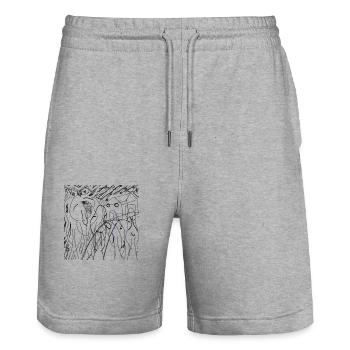 Forêt animée transparente - Short de jogging bio TRAINER Stanley/Stella unisexe - gris chiné - Devant - Nik (191cm) & Marisol (170cm)