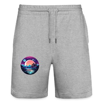 Moon Landscape Illustration - Stanley/Stella Trainer Unisex Organic Jogging Shorts - heather grey - Front - Nik (191cm) & Marisol (170cm)