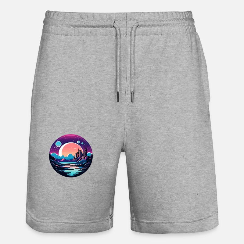 Illustration de paysage de lune - Short de jogging bio TRAINER Stanley/Stella unisexe - gris chiné