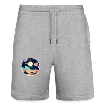 Moon Landscape Illustration - Stanley/Stella Trainer Unisex Organic Jogging Shorts - heather grey - Front - Nik (191cm) & Marisol (170cm)