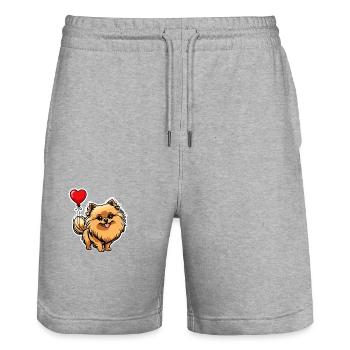 Zwergspitz Herz - Valentinstag - Stanley/Stella Unisex Bio Joggingshorts Trainer  - Grau meliert - Vorne - Nik (191cm) & Marisol (170cm)