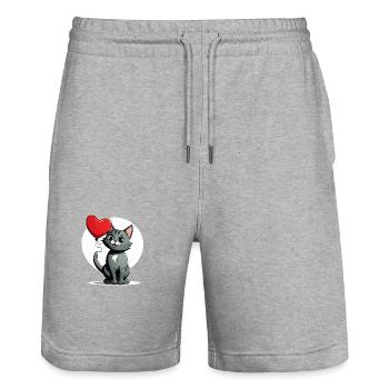 Coeur de chat - Saint-Valentin - Short de jogging bio TRAINER Stanley/Stella unisexe - gris chiné - Devant - Nik (191cm) & Marisol (170cm)