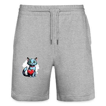 Coeur de chat - Saint-Valentin - Short de jogging bio TRAINER Stanley/Stella unisexe - gris chiné - Devant - Nik (191cm) & Marisol (170cm)