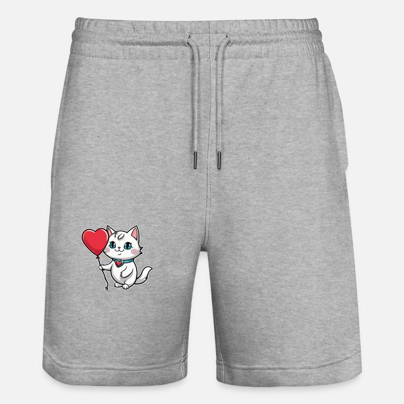 Coeur de chat - Saint-Valentin - Short de jogging bio TRAINER Stanley/Stella unisexe - gris chiné