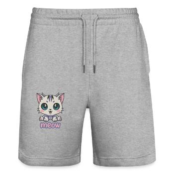 Adorable Anime Kitten with Big Blue Eyes - Stanley/Stella Trainer Unisex Organic Jogging Shorts - heather grey - Front - Nik (191cm) & Marisol (170cm)